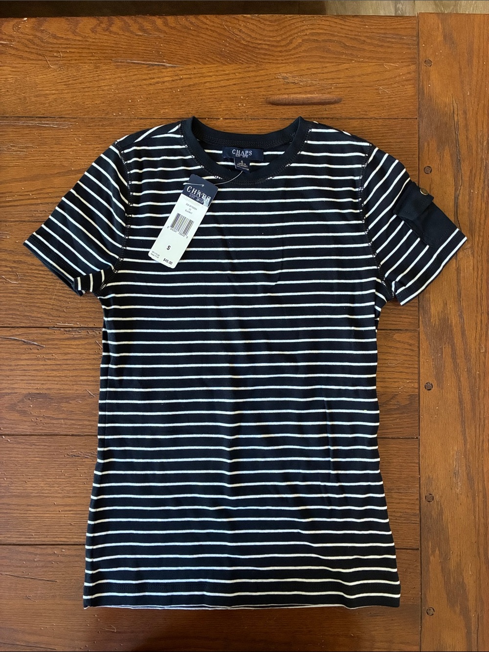 Chaps Black & White Striped Short Sleeve Crew Tee